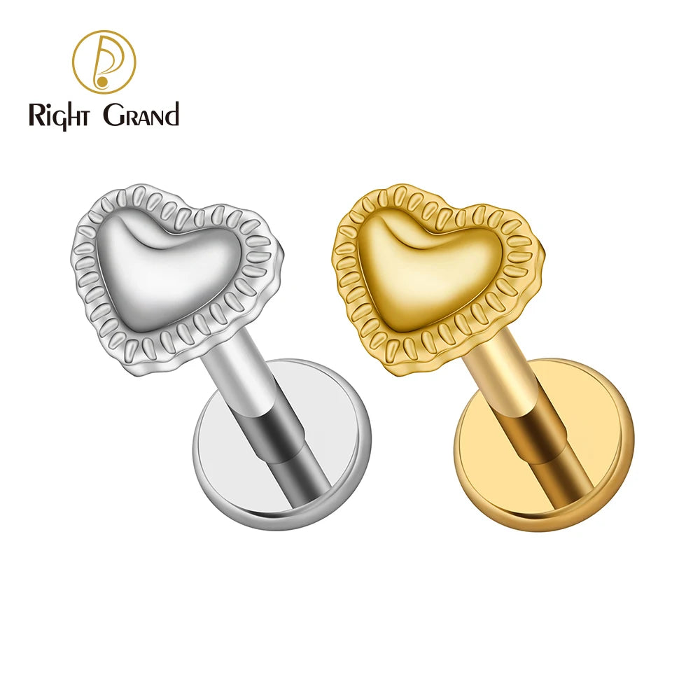 Right Grand ASTM F136 Titanium 16G Heart Labret Stud Earring – Lip, Monroe, Helix, Tragus & Conch Cartilage Piercing Body Jewelry