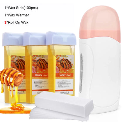 3 in 1 Roll-On Waxing Kit – Soft Wax Heater with Wax Cartridges & Strips for Hair Removal