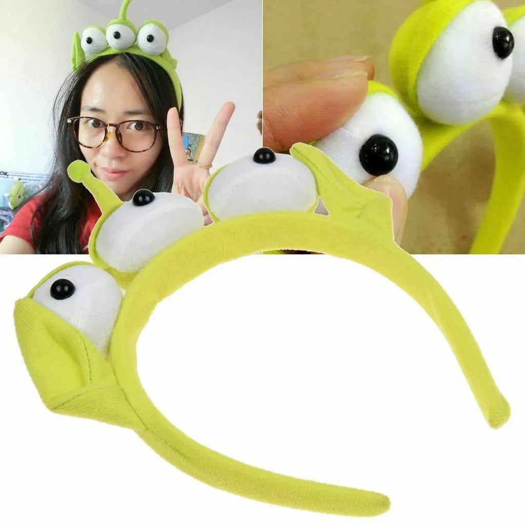 Green Alien Headband - Cute Three-Eyed Monster Cosplay Hairband for Girls and Women