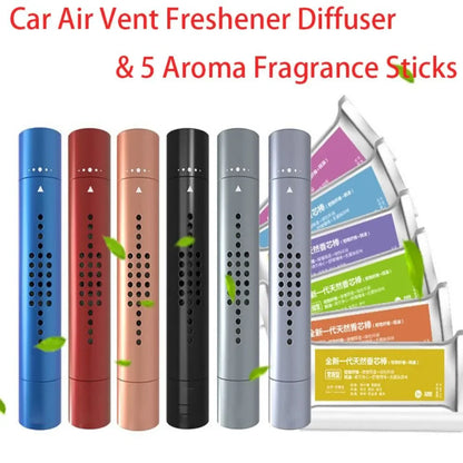 Car Air Vent Freshener – Metal Perfume Diffuser Clip with 5 Aroma Fragrance Sticks for Auto Interior