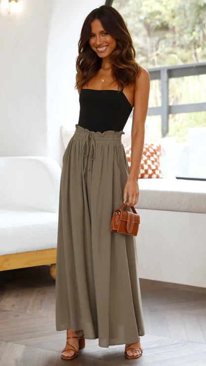 Women’s Summer Wide Leg Pants – Elastic Waist Casual Loose Fit Trousers Breathable Beach Lounge Pants