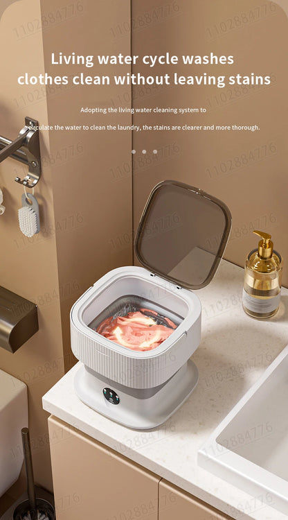 10L High-End Foldable Portable Washing Machine – Large Capacity with Blue Light, Timed Washing & Dehydration