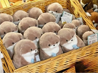 Cute Otters Holding Fish Plush Keyring - Lightweight Hanging Pendant, School Bag, Key Wallet & Toy Gift (11cm)