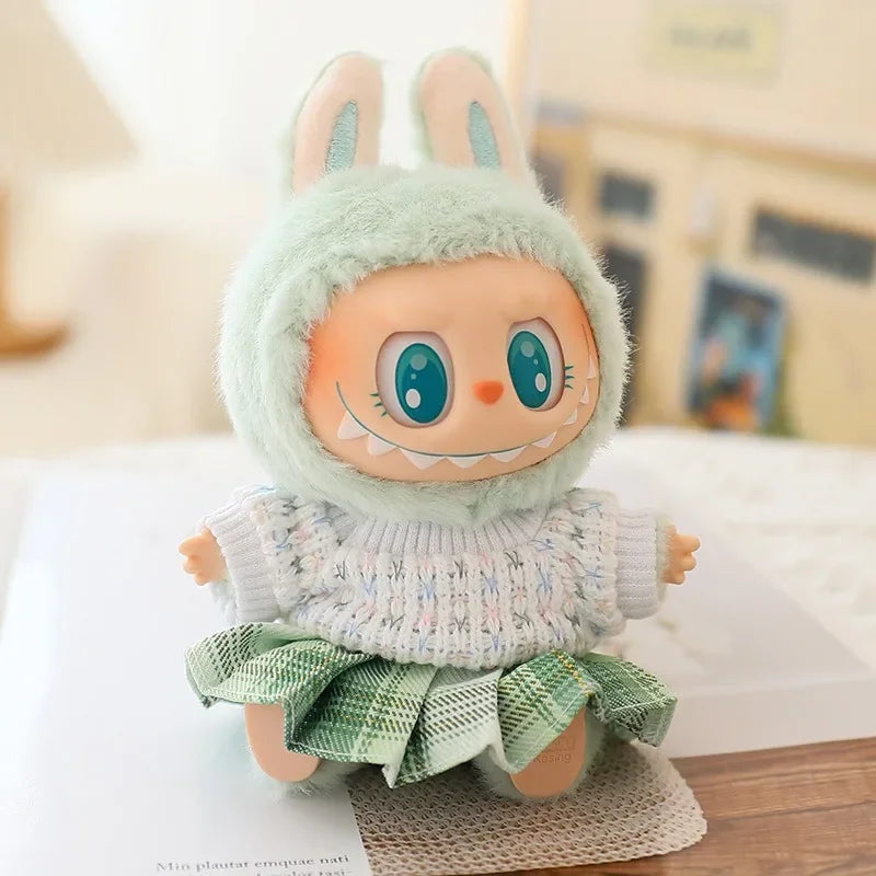 17cm Labubu Doll Clothes Set - Macaron Doll Outfit with JK Pleated Skirt, Camera & Shoes
