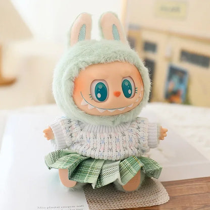 17cm Labubu Doll Clothes Set - Macaron Doll Outfit with JK Pleated Skirt, Camera & Shoes