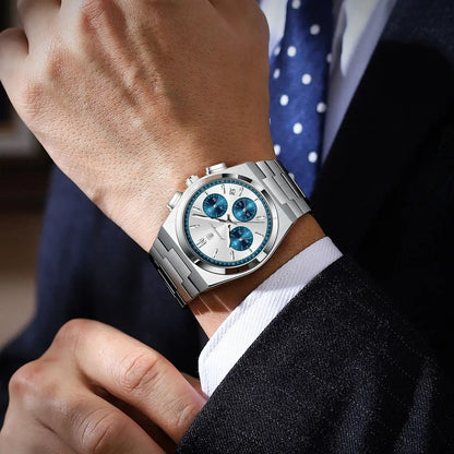 POEDAGAR Luxury Men’s Sport Chronograph Watch – Stainless Steel Waterproof Quartz Wristwatch with Date & Luminous Display