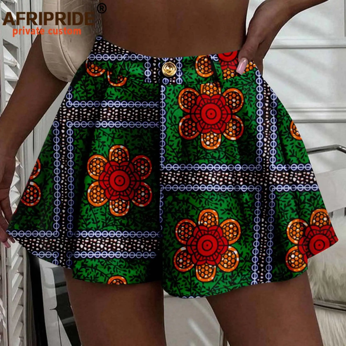 Women's Running Shorts - High Waist Elastic Athletic Shorts with Pockets Ankara Print