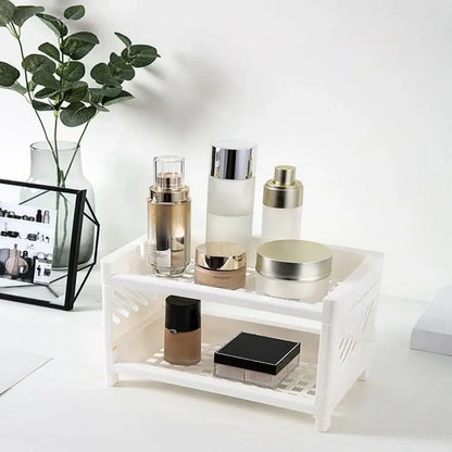 PP Desktop Double Layer Storage Rack – White Rectangular Organizer for Student Desk, Office, Cosmetics & Stationery