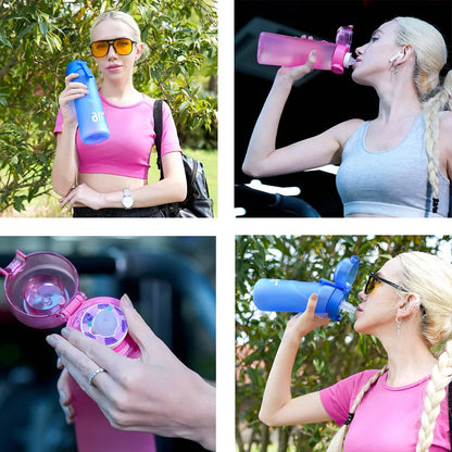 Portable Air Water Bottle with Straw – Leak-Proof Transparent Bottle with 1 Random Flavor Pod for Outdoor Sports