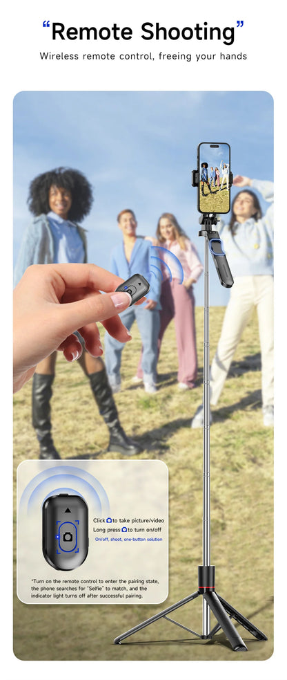 MEUYAG Selfie Stick Tripod – 1708mm Monopod with Fill Light, Bluetooth Remote, 360° Rotation & 1/4” Interface for Mobile Phones