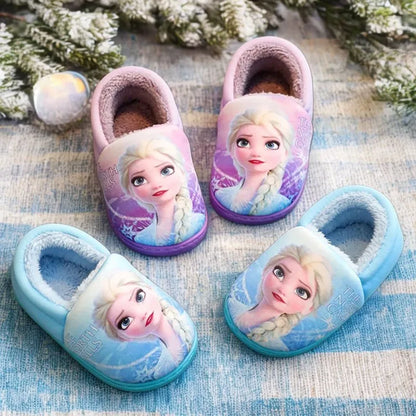 Disney Princess Sofia & Elsa Winter Slippers – Non-Slip Warm Cotton Slippers for Girls, Parent-Child Matching, Size 24-39