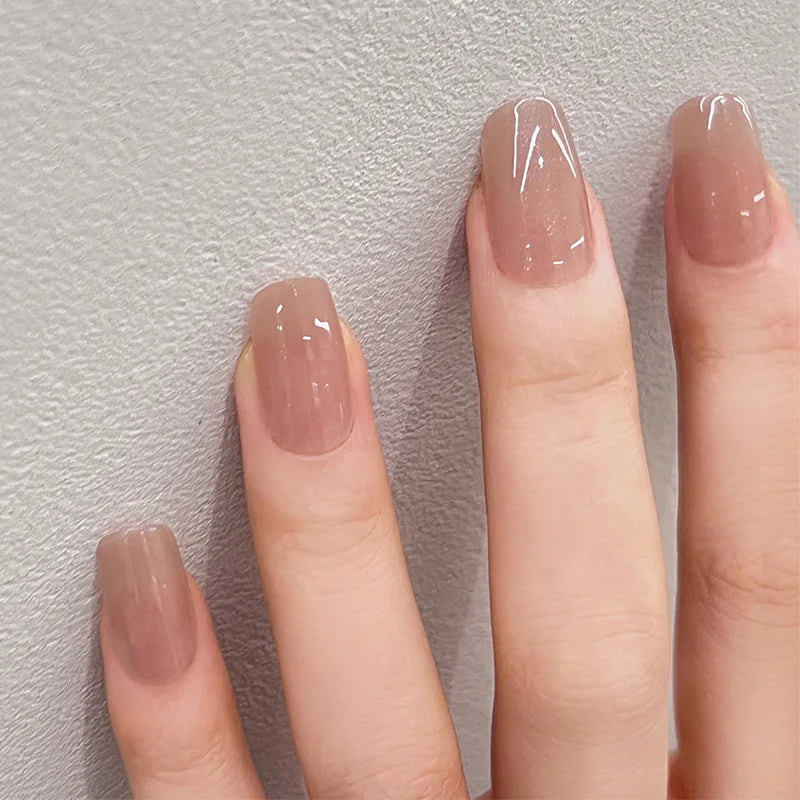 24PCS Short Press On Nails - Shimmer Ballet French Full Cover Artificial Nail Tips for Daily Manicure Style