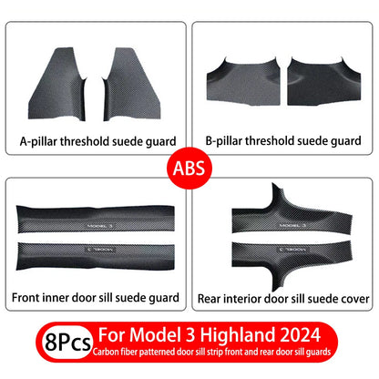 2/4/8PCS Tesla Model 3/Y Highland Door Sill Protector — ABS Anti-Kick Waterproof Threshold Strip for Front & Rear