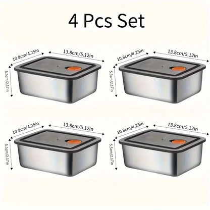 4-Piece Stainless Steel Food Storage Containers - Leakproof Stackable BPA-Free Set for Fridge, Freezer & Pantry