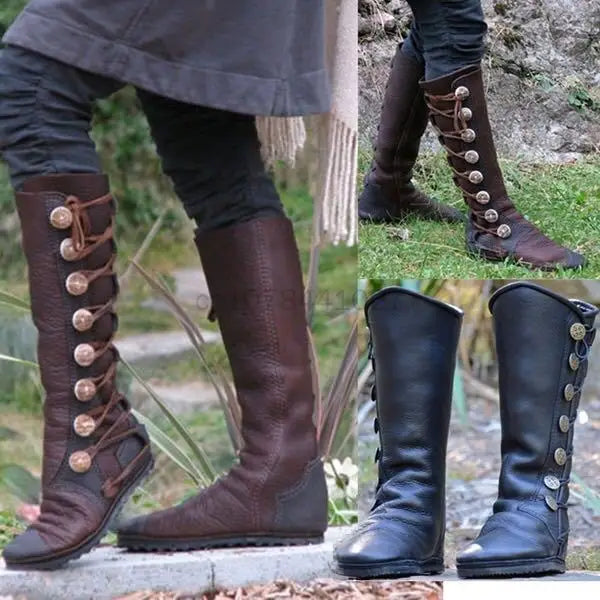 Medieval Steampunk PU Leather Boots – Retro Viking Pirate & Knight Cosplay Shoes for Men & Women, Carnival Party