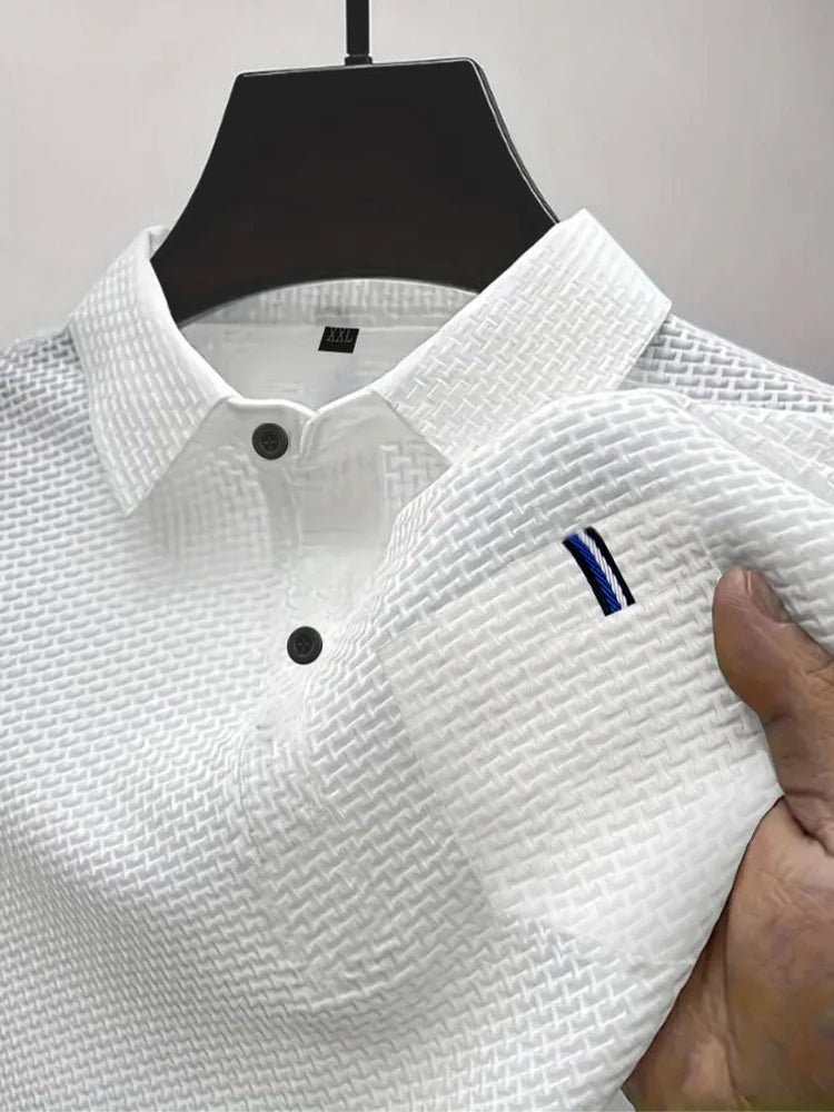 Men's Ice Silk Polo Shirt - Short Sleeve Summer Lapel Top with Pocket Design
