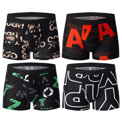 4-Piece Men's Fashion Boxer Shorts – European & American Size, Comfortable & Breathable Plus Size with Elastic Waist
