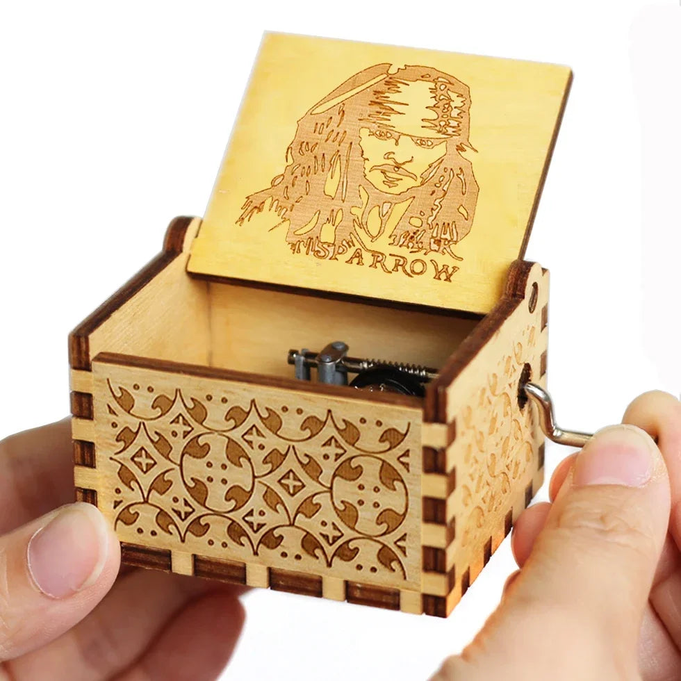 Wooden Hand Crank Jurassic Park Music Box – Classic Theme Melody Gift for Kids & Collectors