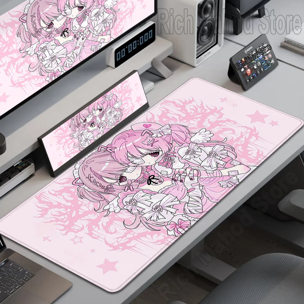 Anime Cute Angel Girl XXL Mouse Pad — Extended Gaming Desk Mat for Laptop, PC, Keyboard, Kawaii Pink Mousepad Carpet