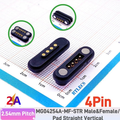 Magnetic Pogo Pin Connector - 2A Waterproof Spring-Loaded 2.54mm Male Female DC Power Socket, 2/3/4/5/6 Position Contact Strip
