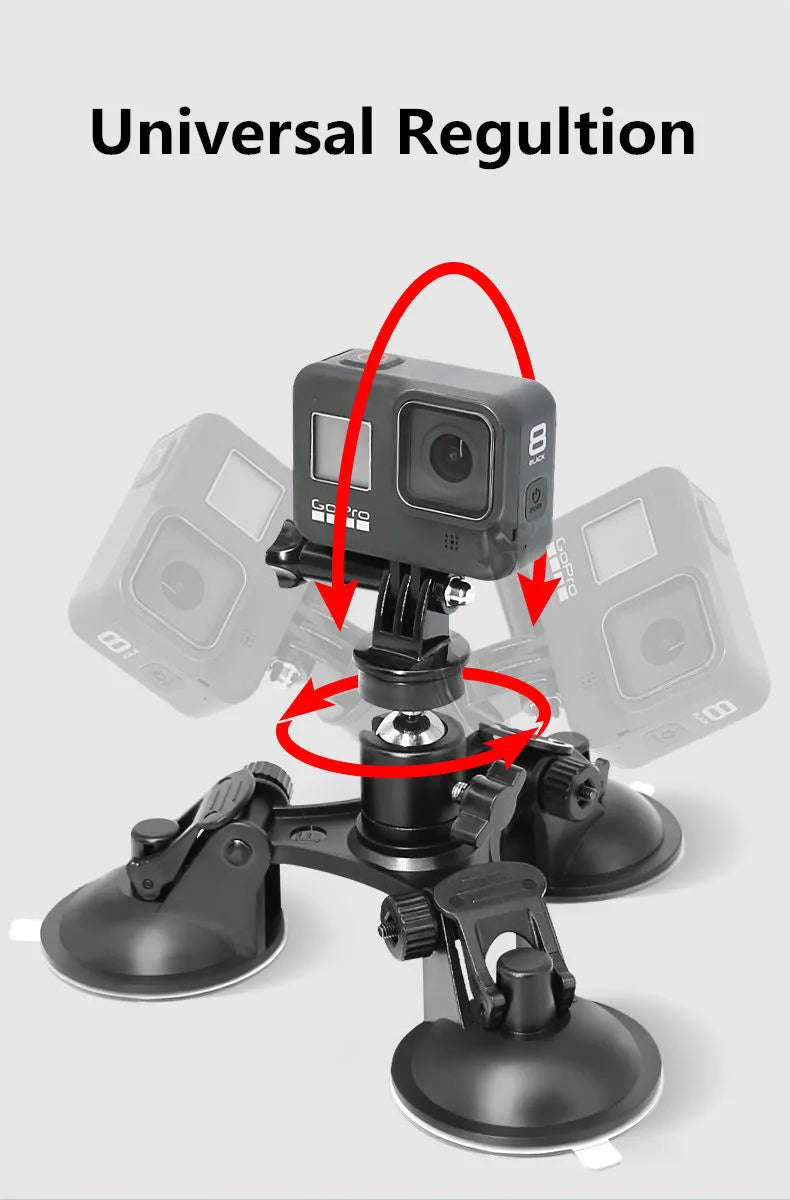 Suction Cup Car Mount with Tripod Adapter — Phone & GoPro Holder for Action Cameras