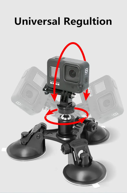 Suction Cup Car Mount with Tripod Adapter — Phone & GoPro Holder for Action Cameras