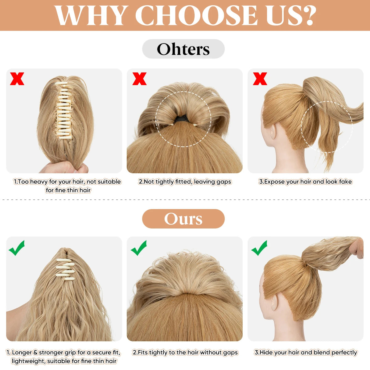 13-Inch Premium Synthetic Curly Claw Clip Ponytail – Blonde Brown Short Hairpiece, Fake Hair Extensions P064