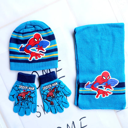 Spider-Man Cosplay Hat & Accessories - Cartoon Knitted Scarf, Warm Gloves & Christmas Cap for Boys and Girls