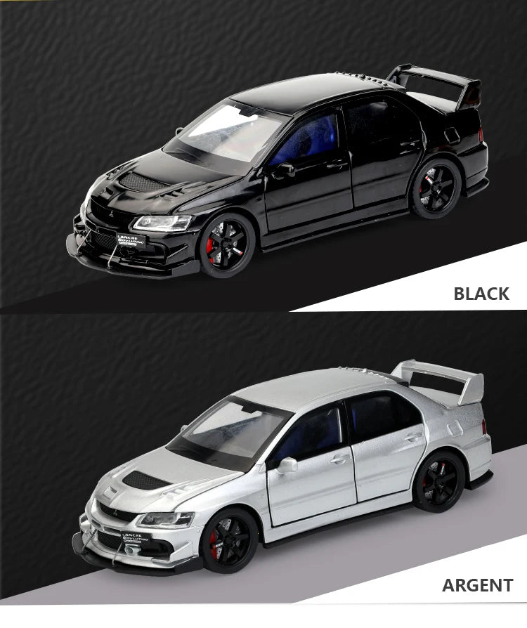 JDM 1:32 Mitsubishi Lancer Evolution IX — Diecast Metal Alloy Racing Car Model with Sound & Light, Right Rudder Gift