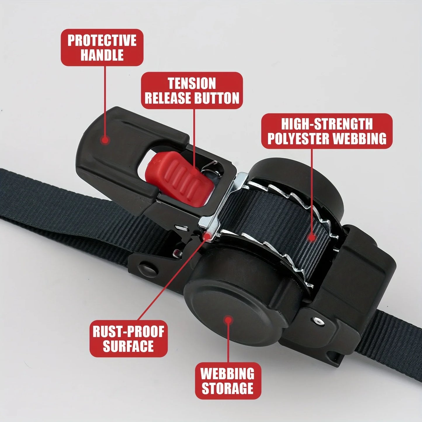 Automatic Retractable Cargo Ratchet Tie Down Straps – Self-Locking Tensioner Secure Load & Luggage Fastening System for Transport Safety