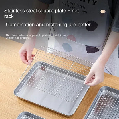 430 Stainless Steel BBQ Grill Pan - Oven Safe Square Roasting & Drip Tray