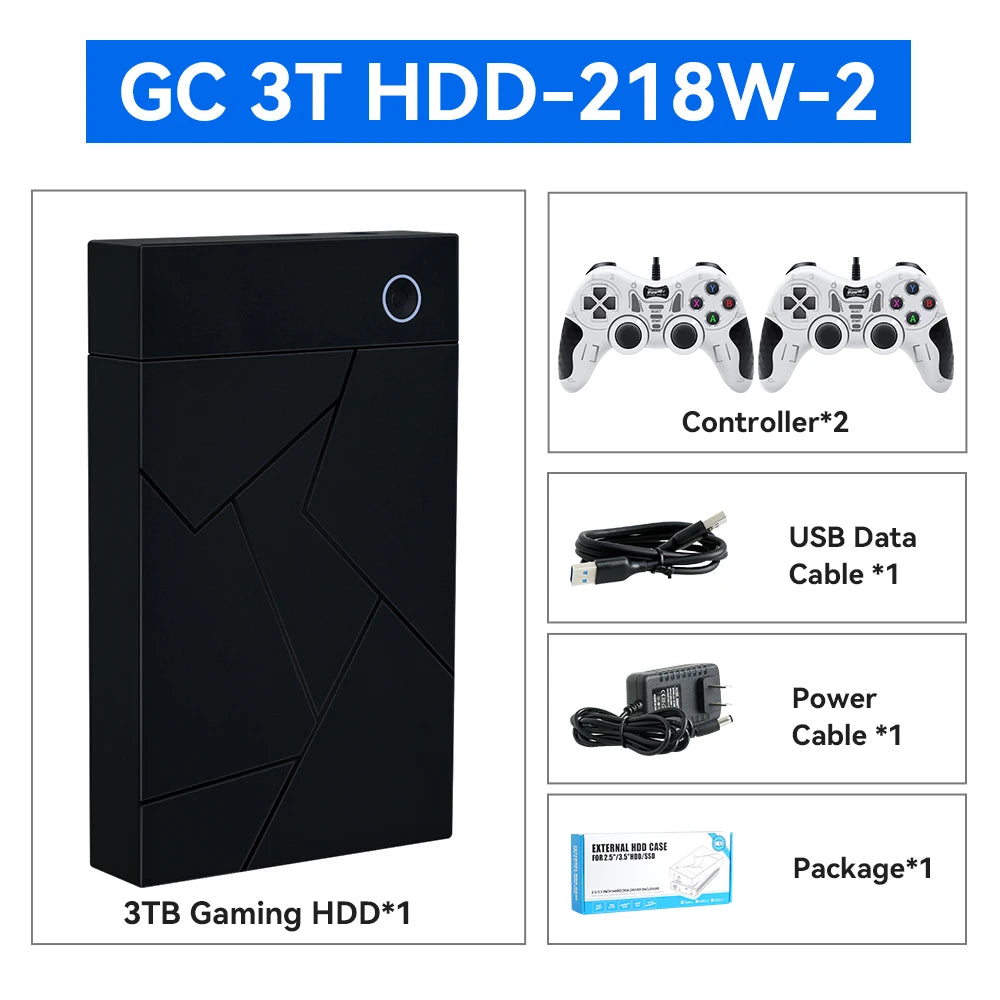 3TB Portable Gaming HDD – 17,300+ AAA/3D/Retro Games for PS4/PS3/PS2/Switch/Wii with LaunchBox/Retrobat/Playnite
