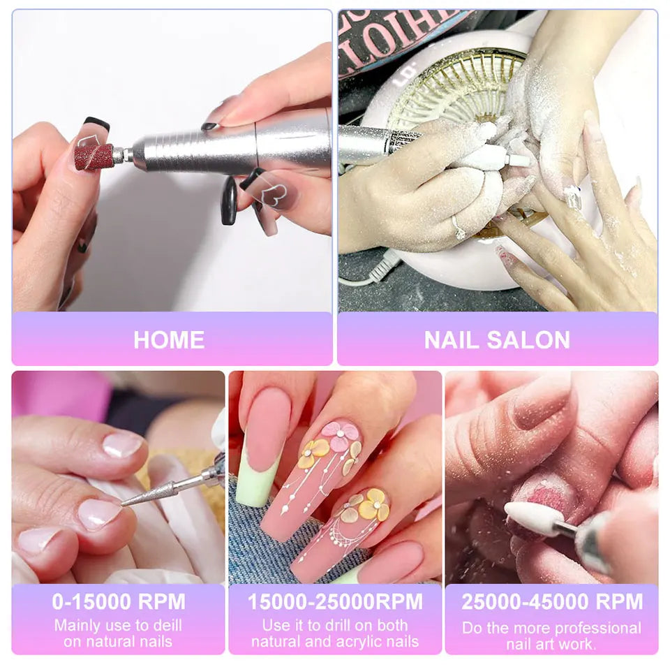 45000RPM Electric Nail Drill – Professional Rechargeable Nail File for Gel Nails, Portable Manicure Tool