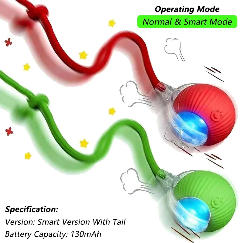 iLMH Smart Cat Interactive Ball Toy - Rechargeable Automatic Rolling Mouse Toy with Faux Tail for Pet Training & Play