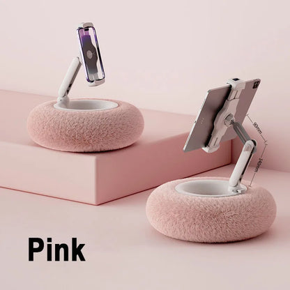 2024 Plush Pillow Phone and Tablet Stand - Adjustable Desktop Bracket for Live Streaming and Video Chats - Lazy Tablet Holder