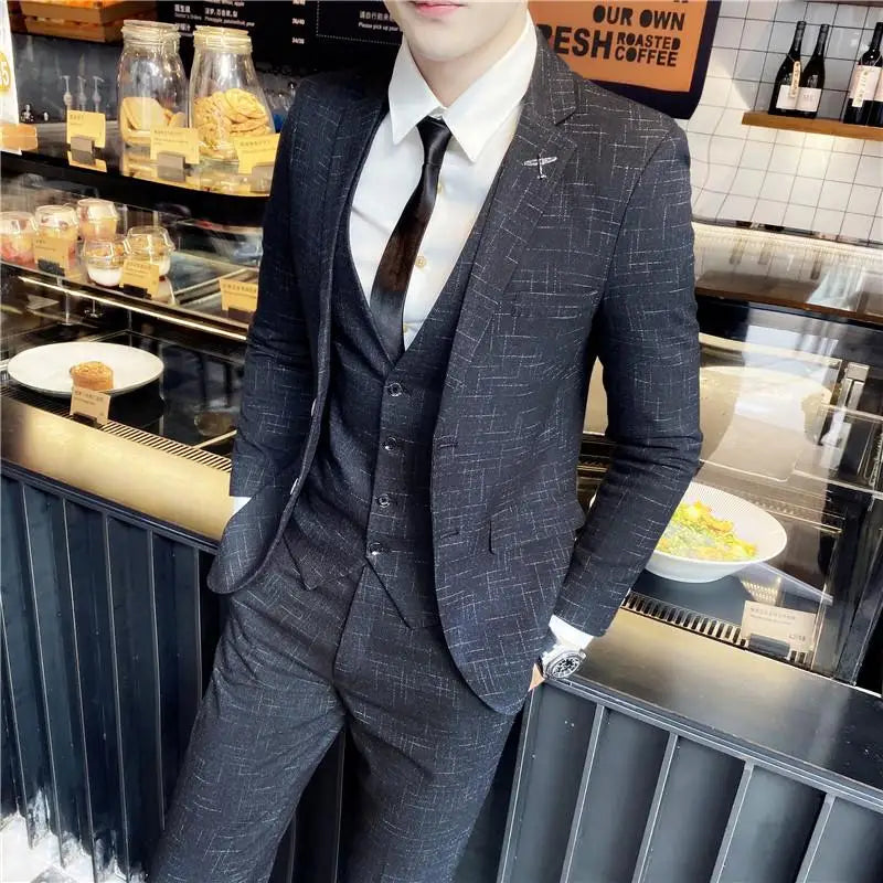 Men’s British Style 3-Piece Suit Set - Slim Fit Vest & Trousers Formal Banquet Fashion Ensemble