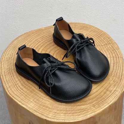 Barefoot Retro Handmade Genuine Leather Women’s Shoes – Soft Sole Wide Toe Flat Casual Lace-Up Footwear, Size 43