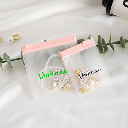 200PCS Bulk Jewelry Zipper Bags — Custom Frosted Transparent PVC Pouches for Necklaces, Earrings & Rings with Logo