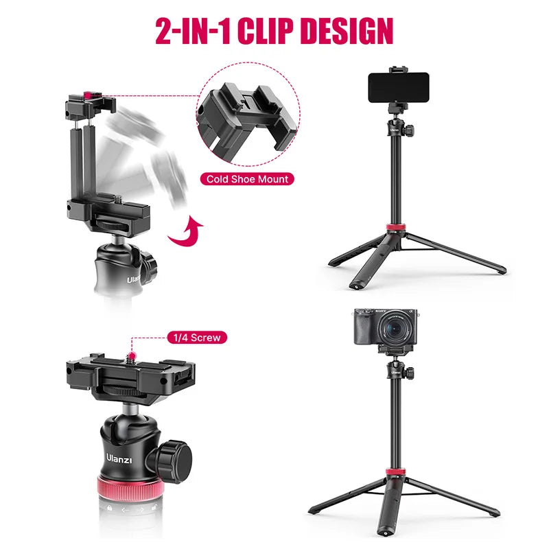 ULANZI MT-44 Tripod – Smartphone Vlog Tripod with Cold Shoe & Phone Mount Holder for Mobile & SLR Cameras