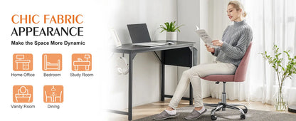 Armless Small Desk Chair – Cute Vanity Swivel Chair with Back, Fabric Upholstery & Wheels for Home & Gaming