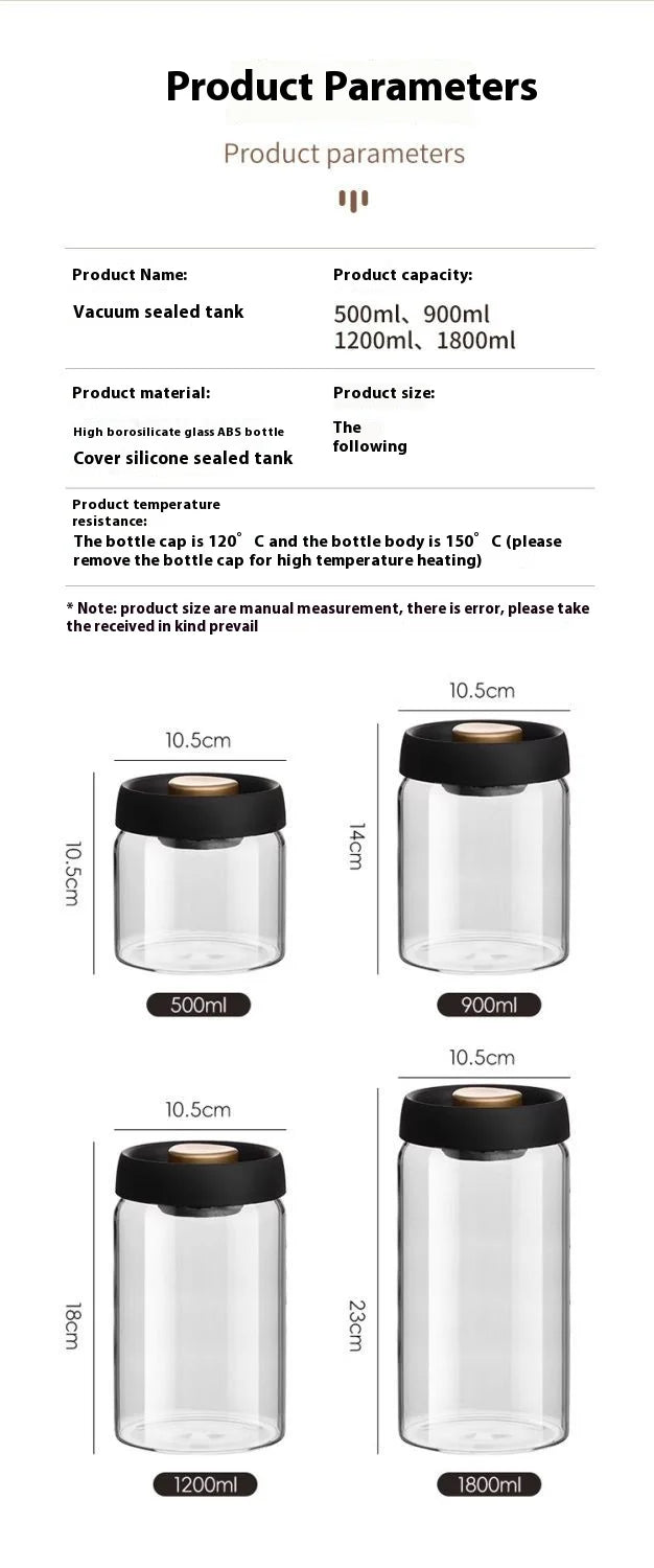 Coffee Bean Vacuum Sealed Glass Jar — Light-Proof, Airtight Container for Food, Grains, Candy & Moisture-Proof Storage