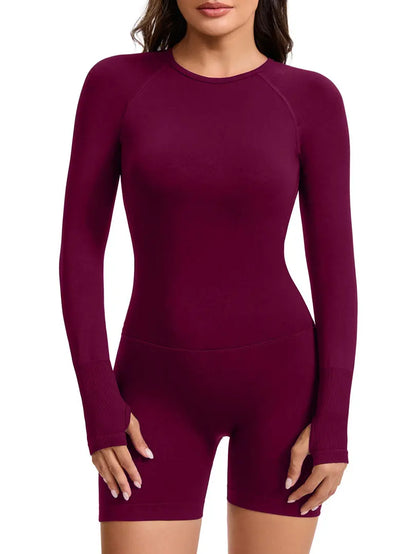 NCLAGEN Women’s Impact Long Sleeve Yoga Jumpsuit – One-Piece Fitness Playsuit, Backless Gym Workout Sportswear Bodysuit