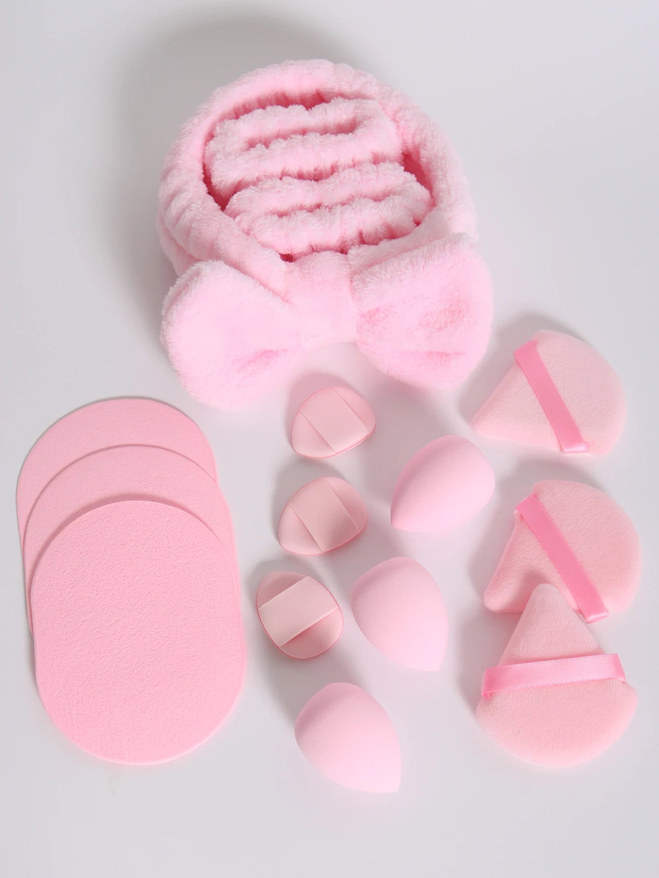 15Pcs Multi-Colored Fluffy Headband & Makeup Sponge Set - Sweet Style Beauty Essentials