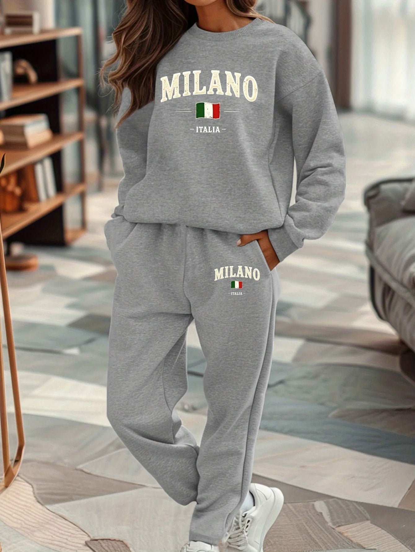 Women's Milano Italia 2-Piece Winter Set - Plush Warm Hooded Sweatshirt & Sports Pants Outfit