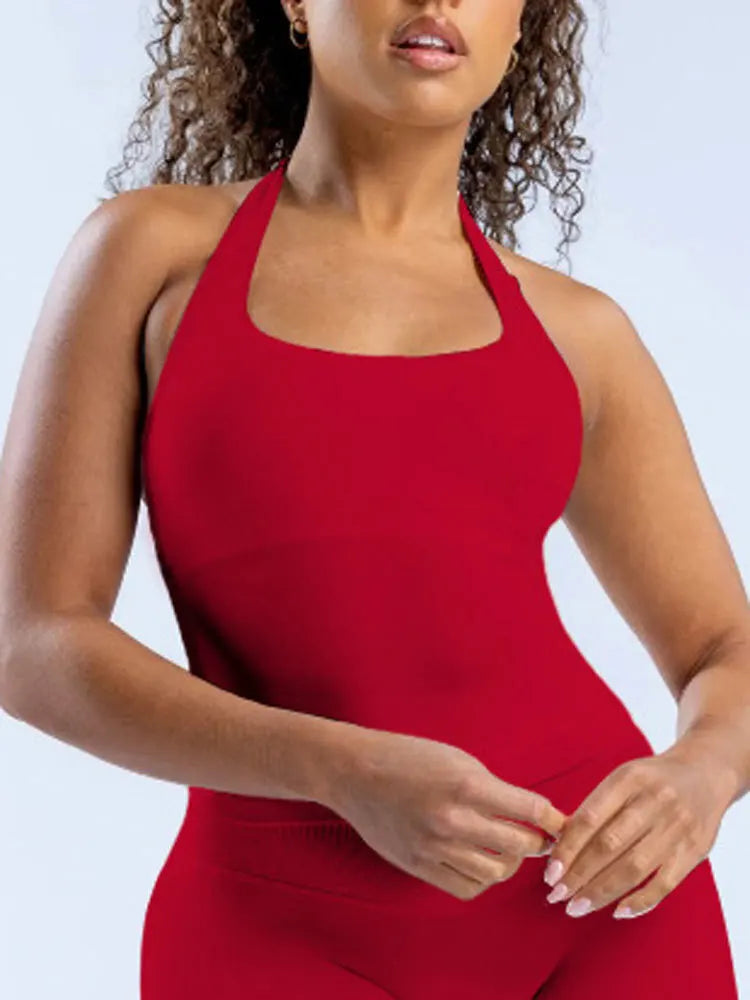 NCLAGEN Impact Halter Top — Women's Padded Longline Strappy Yoga Tank for Gym, Pilates & Fitness Activewear