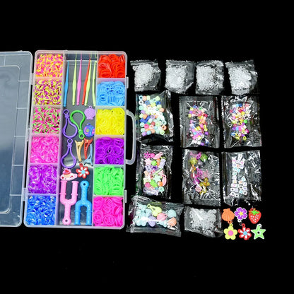 1800pcs Elastic Rubber Loom Bands DIY Kit – Weave Bracelet Craft Set with Storage Box for Kids, Teens & Handmade Gifts