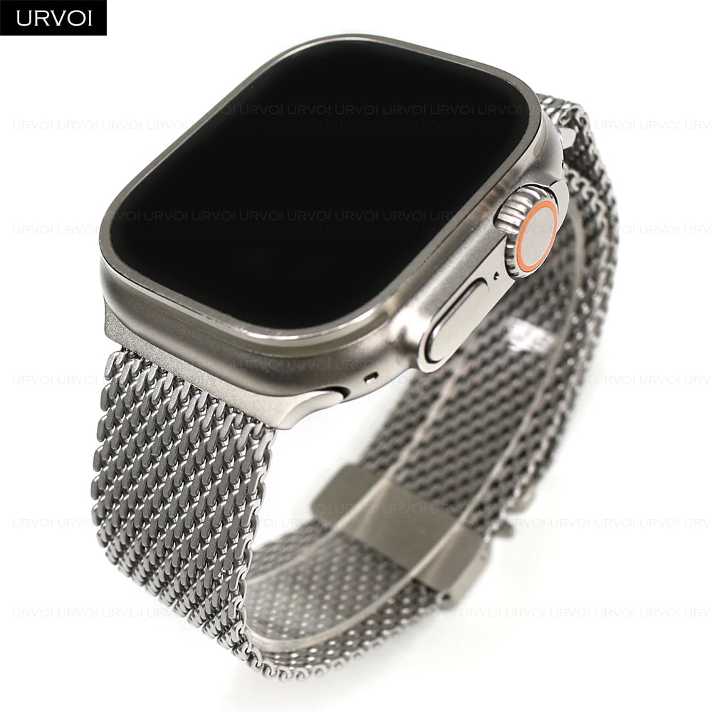 URVOI Stainless Steel Mesh Band for Apple Watch Ultra 2/1, Series 10/9 – 316L Secure Parachute Buckle, 46/49mm