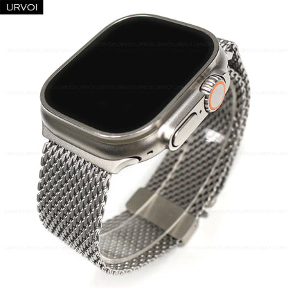 URVOI Stainless Steel Mesh Band for Apple Watch Ultra 2/1, Series 10/9 – 316L Secure Parachute Buckle, 46/49mm