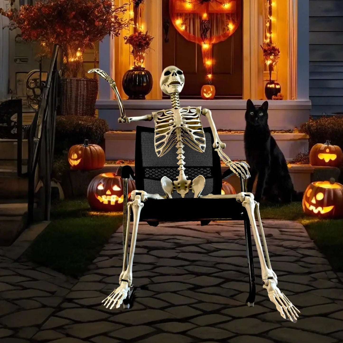 Halloween Life Size Human Skeleton Decoration — Realistic Body Bones with Posable Joints for Haunted House Horror Props