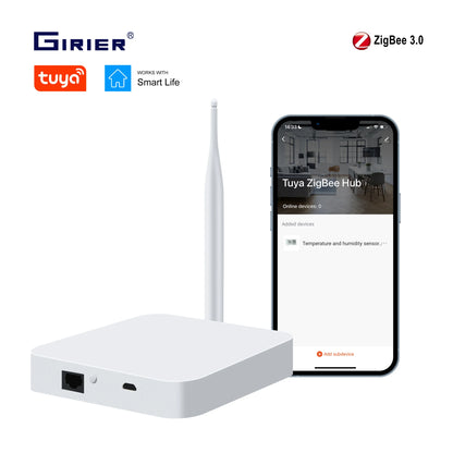 GIRIER Tuya ZigBee Gateway Hub with Antenna - Smart Wired Mesh Bridge for Home Automation, Alexa & Google Assistant Compatible